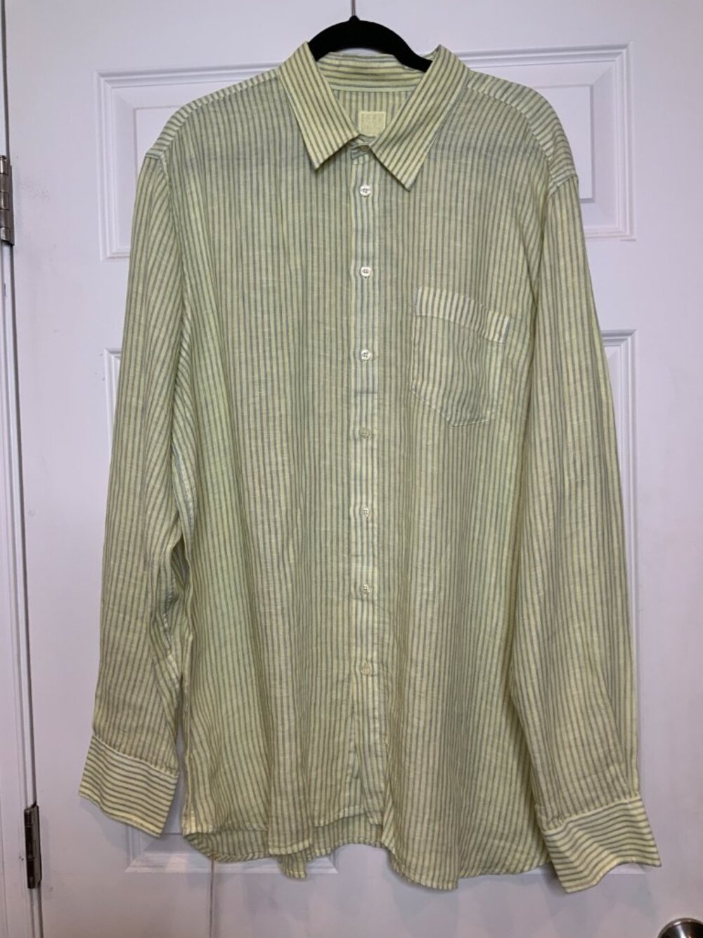120% Lino Men's Yellow Blue Striped Linen Button-Up Shirt Sz 4XL | 58, NWT! $365
